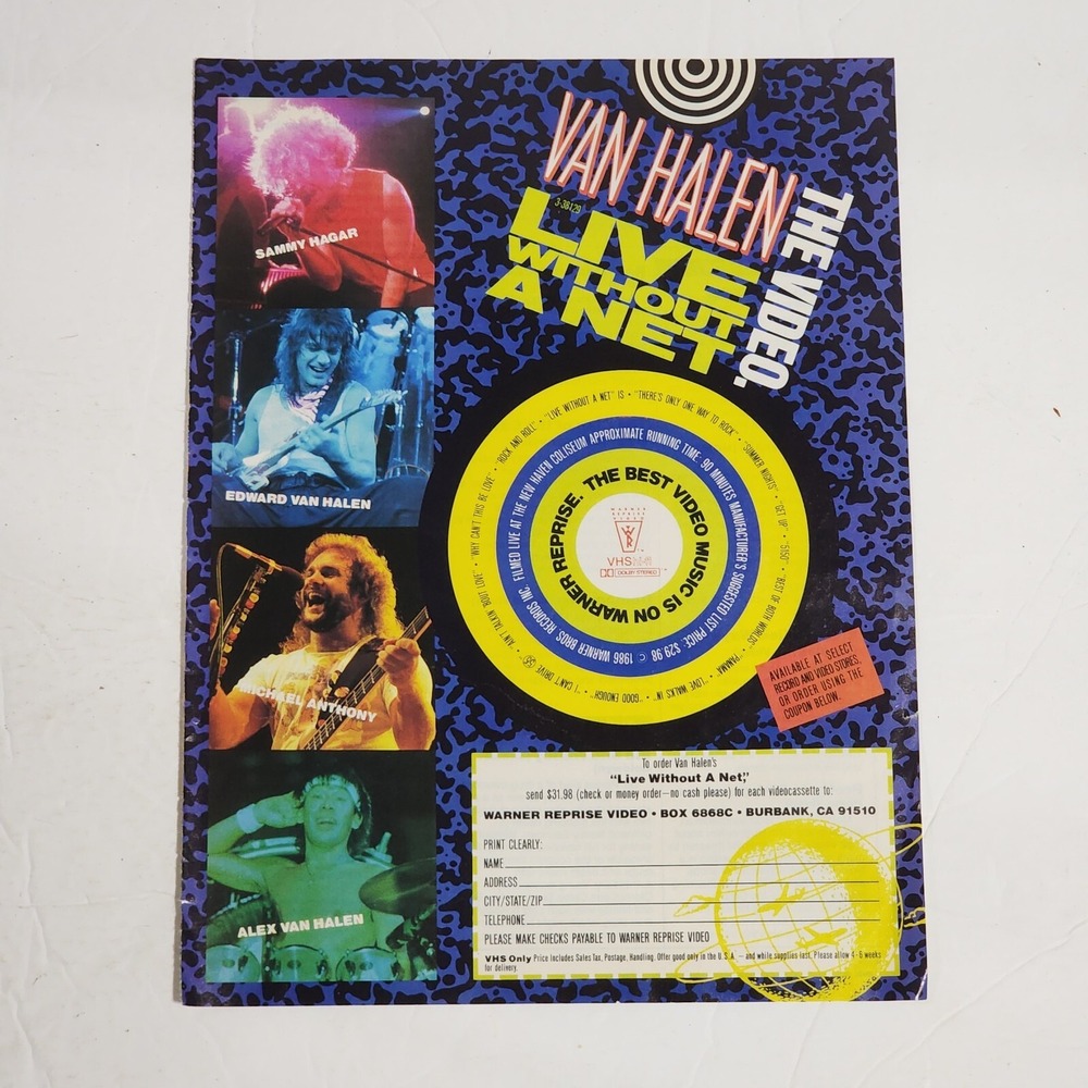 Vintage Print Ad VAN HALEN Live Without a Net the Video clipping 1990 8x10